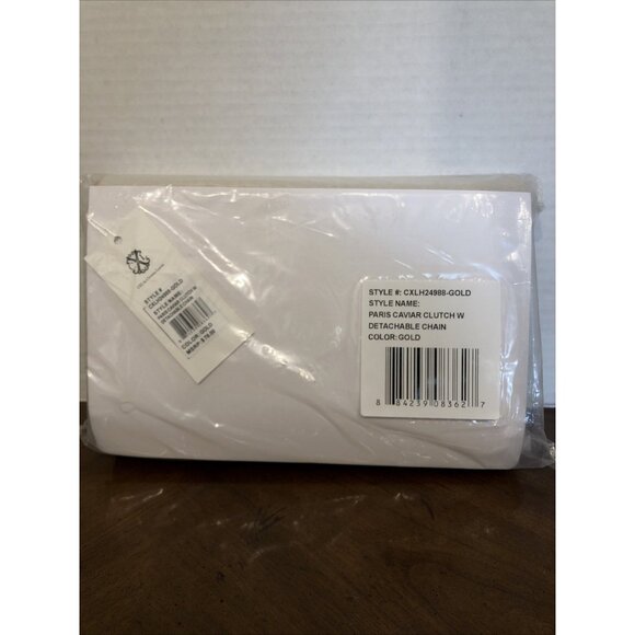 Christian Lacroix Glam Gold Caviar Clutch W/ Crossbody Chain 9” x 6” x 1.5” - Picture 6 of 7